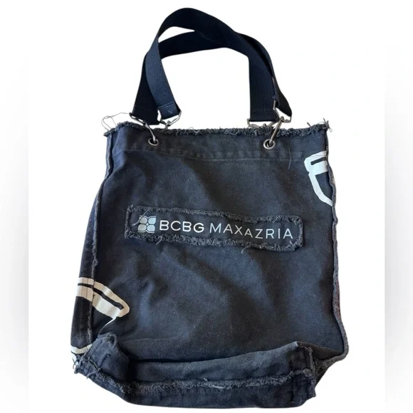BCBG Max Azria High End Black Canvas Shoulder Bag Beach Surf Tote NICE - Picture 1 of 8